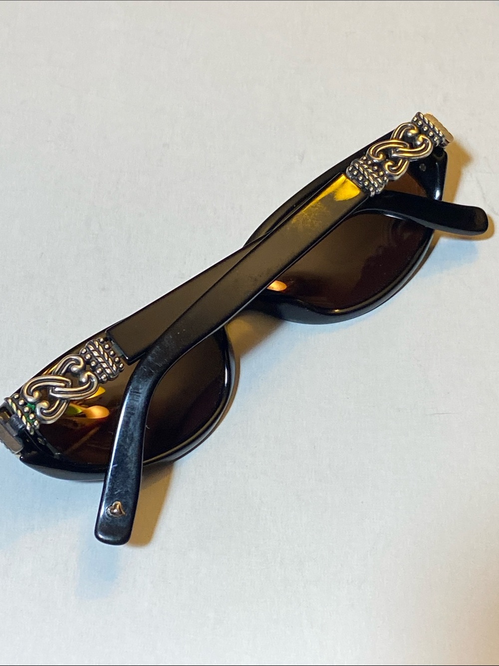 Brighton Handmade Sabrina Sunglasses Silver Hearts Ornate Temples 52-17 Black